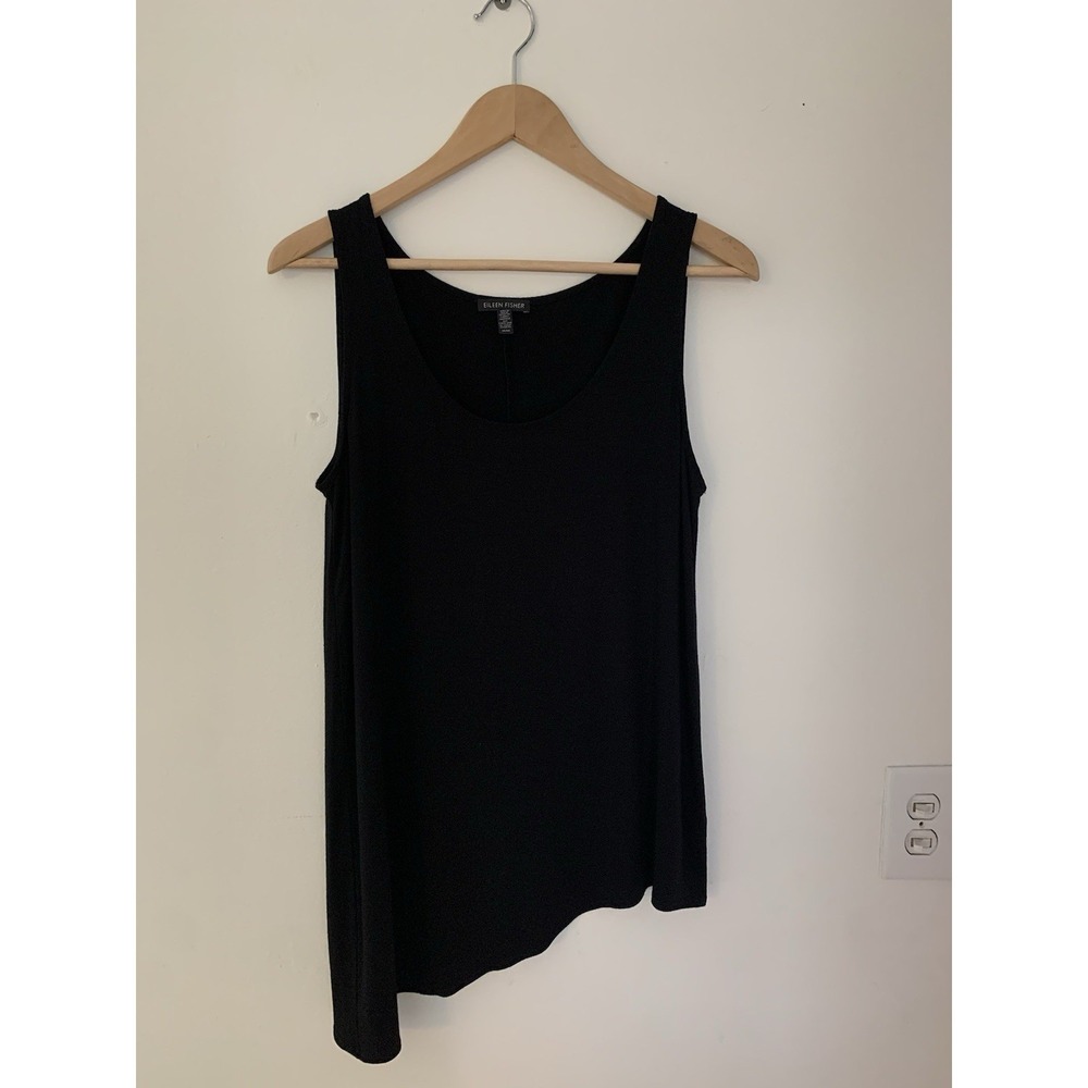 Eileen Fisher Tank top Black Sz M Asymmetrical Hem Drapey Staple Capsule Lagen